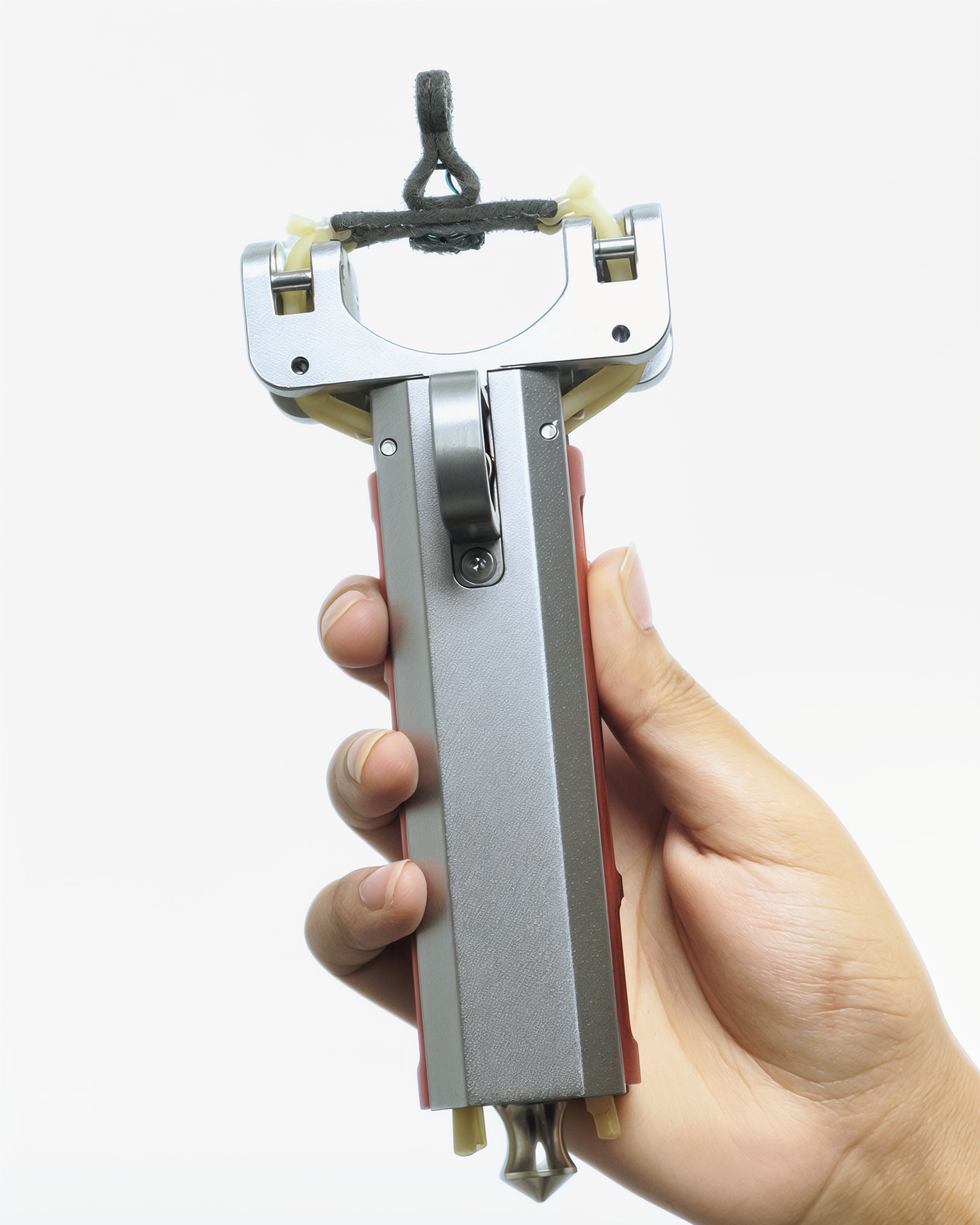 VANTA V10 held upright on a white background, front view of the fork head and bands above the silver body