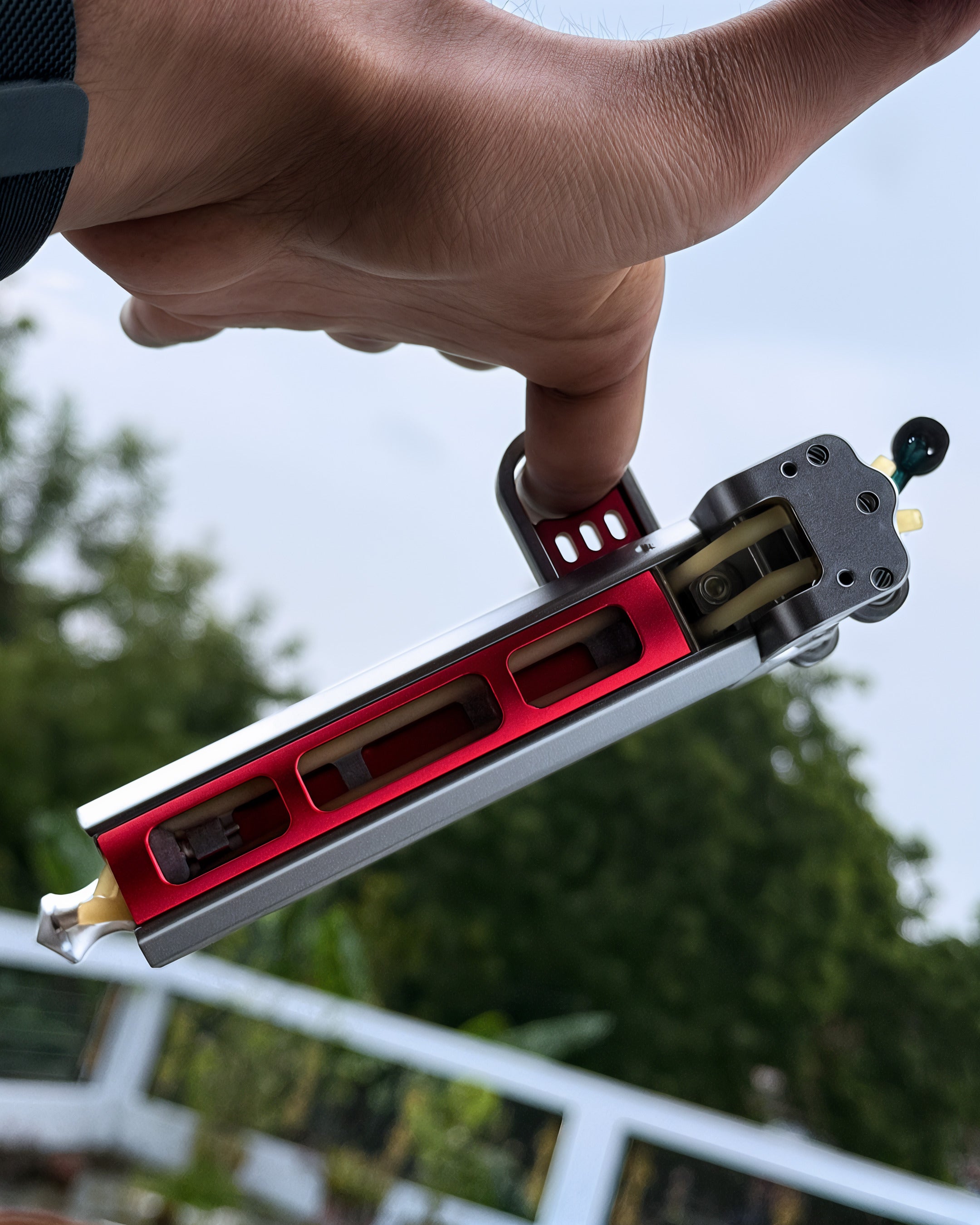 VANTA V10 angled outdoors, steel ammo visible through the slots in the magazine channel