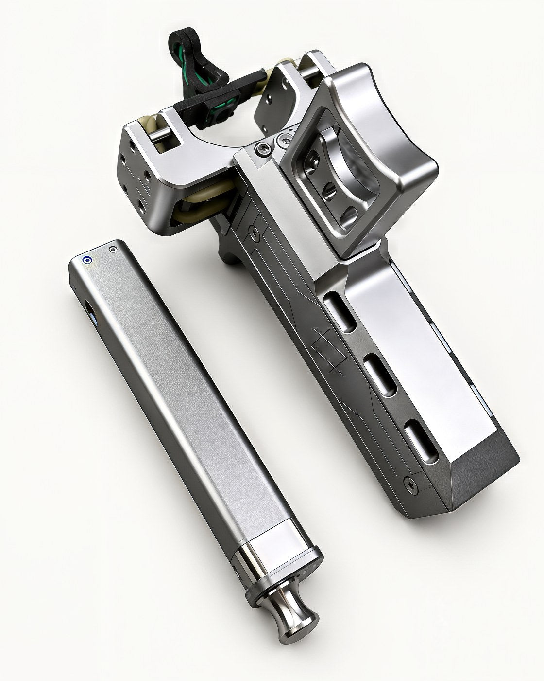 The frame lying next to its magazine, showing how the magazine slides into the body